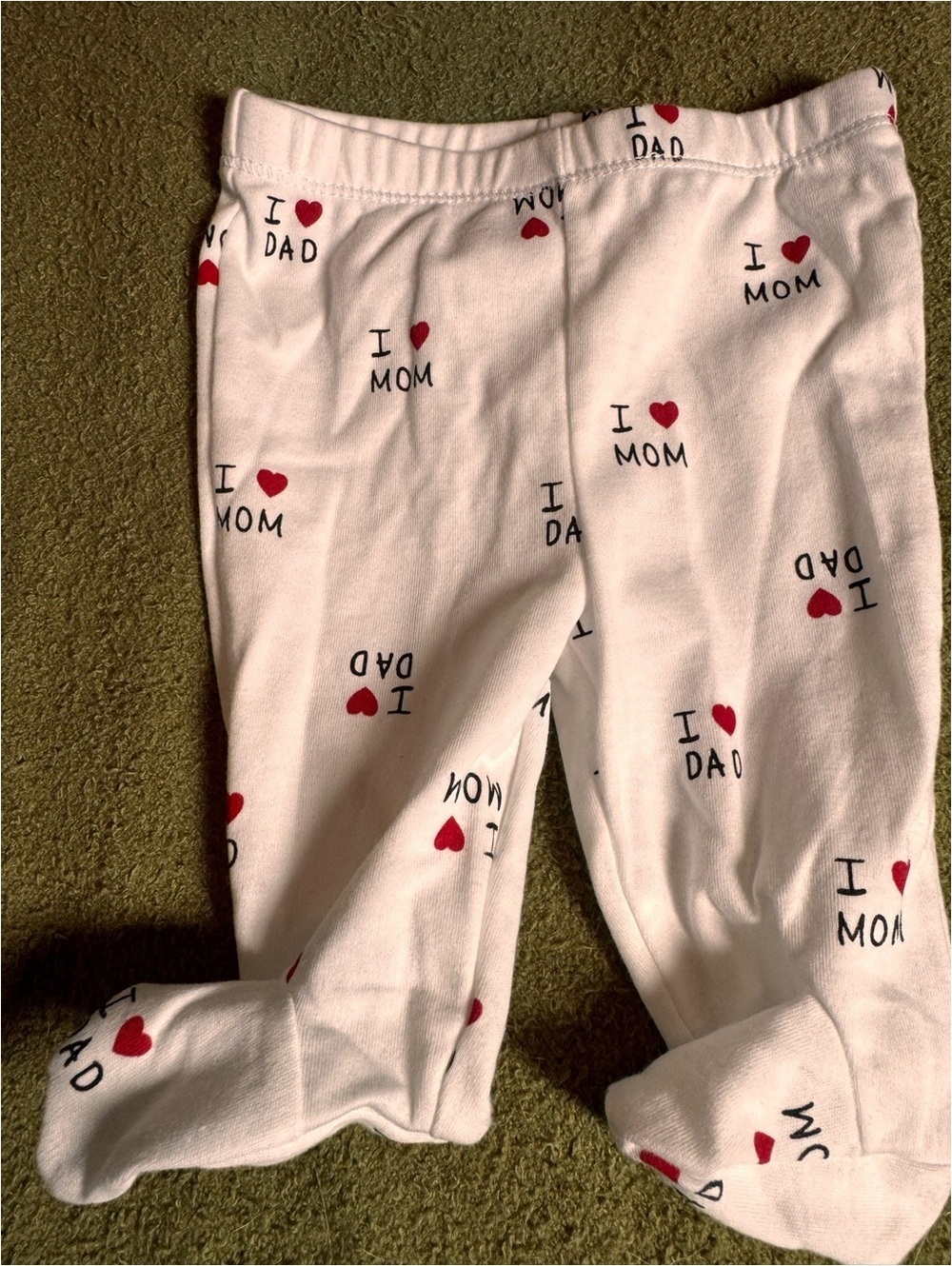 Sterling Baby White Footed Pajama Pants with Red Heart Print, NEVER WORN